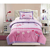 Legacy Decor 2 PC Pink, Purple and White Butterfly Print Childrens Comforter Set, Twin Size
