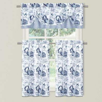 Kate Aurora Rooster Toile Complete 3 Pc Café Kitchen Curtain Tier And Valance Set - 56 in. W x 36 in. L, Blue