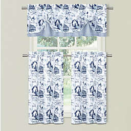 Kate Aurora Rooster Toile Complete 3 Pc Café Kitchen Curtain Tier And Valance Set - 56 in. W x 36 in. L, Blue
