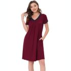 Alternate image 0 for cheibear Women's Soft Sleepwear Lounge Dress V-neck with Pockets Soft Nightshirt Pajama Nightgown, Medium Red