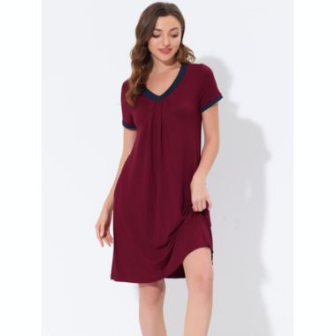 cheibear Women's Soft Sleepwear Lounge Dress V-neck with Pockets Soft Nightshirt Pajama Nightgown, Medium Red. View a larger version of this product image.