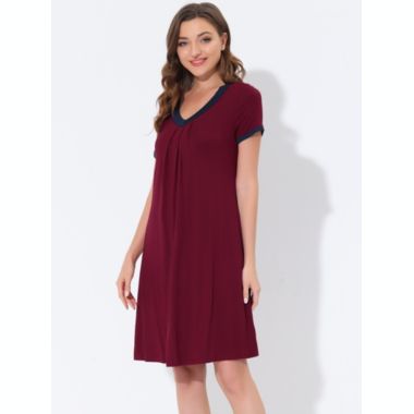 cheibear Women's Soft Sleepwear Lounge Dress V-neck with Pockets Soft Nightshirt Pajama Nightgown, Medium Red. View a larger version of this product image.