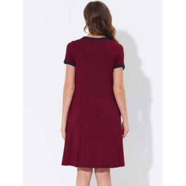 cheibear Women's Soft Sleepwear Lounge Dress V-neck with Pockets Soft Nightshirt Pajama Nightgown, Medium Red. View a larger version of this product image.