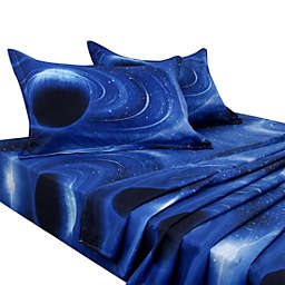 PiccoCasa 4Pcs Galaxy Sheet Set Bedding Set Soft Bed Sheets With Pillow Cases Blue, Queen