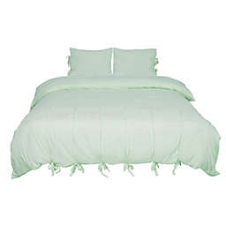PiccoCasa Washed Cotton Comforter Bedding Set, Queen Green