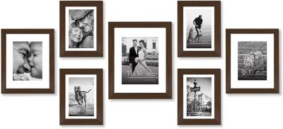 Americanflat  Picture Frame Set, 7 Pieces with One 11x14; Two 8x10; and Four 5x7, Walnut