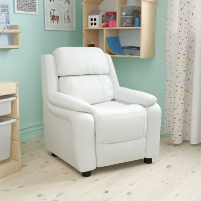 Flash Furniture Deluxe Padded Contemporary White Vinyl Kids Recliner With Storage Arms - White Vinyl