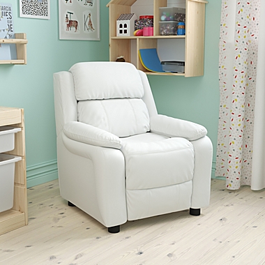 Flash Furniture Deluxe Padded Contemporary White Vinyl Kids Recliner With Storage Arms - White Vinyl. View a larger version of this product image.