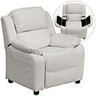 Alternate image 1 for Flash Furniture Deluxe Padded Contemporary White Vinyl Kids Recliner With Storage Arms - White Vinyl