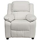 Alternate image 3 for Flash Furniture Deluxe Padded Contemporary White Vinyl Kids Recliner With Storage Arms - White Vinyl
