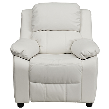 Flash Furniture Deluxe Padded Contemporary White Vinyl Kids Recliner With Storage Arms - White Vinyl. View a larger version of this product image.