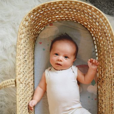 JumpOff Jo - 2 Pk Fitted Bassinet Sheets, Soft, Flexible Fit for Oval, Rectangle, and Hourglass Standard Mattresses,  - Woodland and Rainbows. View a larger version of this product image.