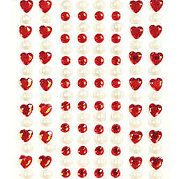 Wrapables 164 pieces Crystal Heart and Pearl Stickers Adhesive Rhinestones / Red