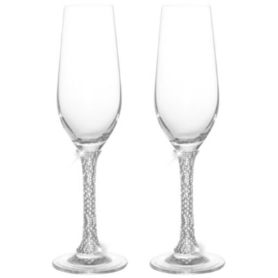 Wedding Toasting Glasses Champagne Flutes Crystal Embed Diamante Silver Hearts 