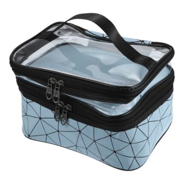 Unique Bargains Double Layer Makeup Bag, Cosmetic Travel Bag Organizer Case Clear Toiletry Bag for Women, Sky Blue. View a larger version of this product image.