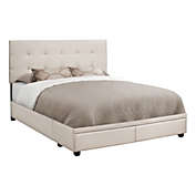 Contemporary Home Living 84" Upholstered Beige Linen-Look Queen-Size Platform Bed with Storage Drawers