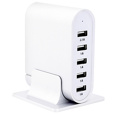 Trexonic 7.1 Amps 5 Port Universal USB Compact Charging Station in White Finish. View a larger version of this product image.