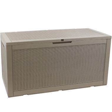 Sunnydaze Outdoor Deck and Patio Storage Box with Rattan Design - 100 Gal. - Driftwood. View a larger version of this product image.