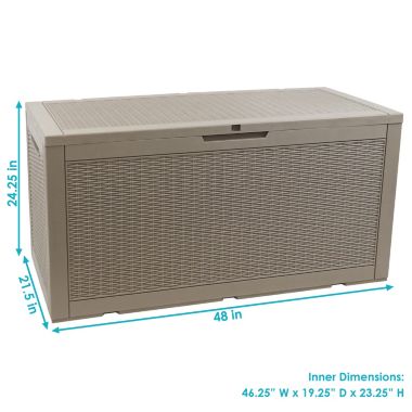 Sunnydaze Outdoor Deck and Patio Storage Box with Rattan Design - 100 Gal. - Driftwood. View a larger version of this product image.