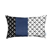 HomeRoots Rectangular Bohemian Lattice Pattern and Navy Blue Faux Leather Lumbar Pillow Cover - 12" x 20"