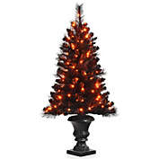 Costway 4 Feet Pre-lit Potted Christmas Halloween Tree with LED Lights