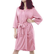 PiccoCasa Women&#39;s Turkish Cotton Lightweight Soft Solid Breathable Long Sleeves Warm Spa Waffle Kimono Bathrobe Short Robe Pink XL