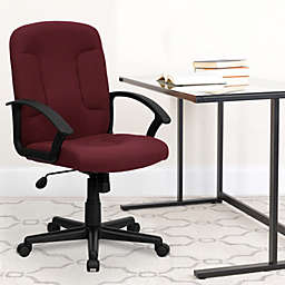Emma + Oliver Mid-Back Burgundy Fabric Executive Swivel Office Chair with Nylon Arms