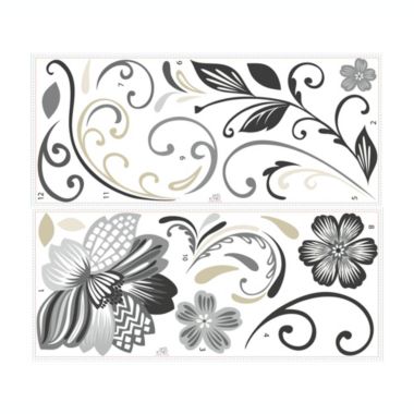 Roommates Decor Black and White Flower Scroll Peel and Stick Giant Peel and Stick Wall Decals. View a larger version of this product image.