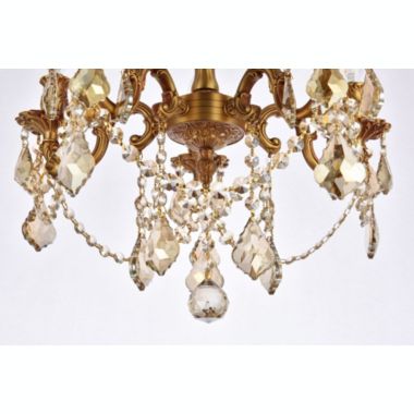 Elegant Lighting Rosalia 5 light French Gold Flush Mount Golden Teak (Smoky) Royal Cut Crystal. View a larger version of this product image.