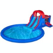 Sunny & Fun Dual Slide Roundabout Inflatable Water Park - Heavy-Duty for Outdoor Fun - Climbing Wall, Slides, Bounce House & Huge Pool - Easy to Set Up & Inflate with Included Air Pump & Carrying Case