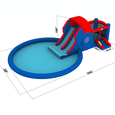 Sunny & Fun Dual Slide Roundabout Inflatable Water Park - Heavy-Duty for Outdoor Fun - Climbing Wall, Slides, Bounce House & Huge Pool - Easy to Set Up & Inflate with Included Air Pump & Carrying Case. View a larger version of this product image.