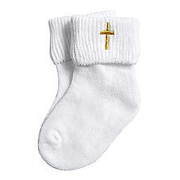 Baby Baptism Christening Gold Cross Embroidered Socks