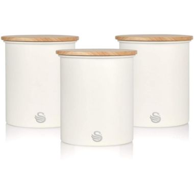 Swan - Set of 3 Nordic Collection Storage Canisters with Bamboo Lid, 1.84L Capacity, Matte White. View a larger version of this product image.