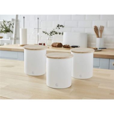 Swan - Set of 3 Nordic Collection Storage Canisters with Bamboo Lid, 1.84L Capacity, Matte White. View a larger version of this product image.