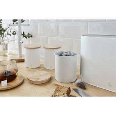 Swan - Set of 3 Nordic Collection Storage Canisters with Bamboo Lid, 1.84L Capacity, Matte White. View a larger version of this product image.