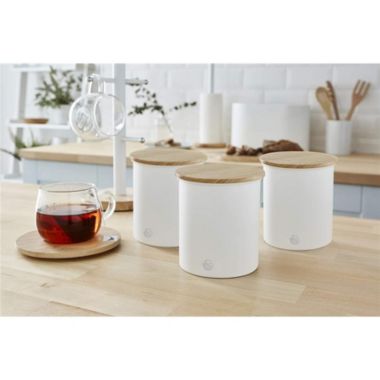 Swan - Set of 3 Nordic Collection Storage Canisters with Bamboo Lid, 1.84L Capacity, Matte White. View a larger version of this product image.