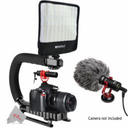 Vivitar Ultra Slim Super Bright Bi-Color Flexible Led Light Panel 1600Lm Adjustable Brightness + Action Sports Grip with Iphone and Camera Holder + Boya BY-MM1 Cardioid Condenser Microphone with Camera Cold Shoe Mount