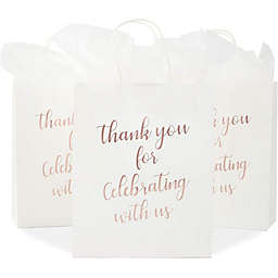 Blue Panda Thank You Kraft Gift Bags with Tissue Paper (Rose Gold Foil, 15 Pack)