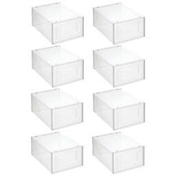 mDesign Plastic Stackable Closet Shoe Storage Box, Side Opening, Clear