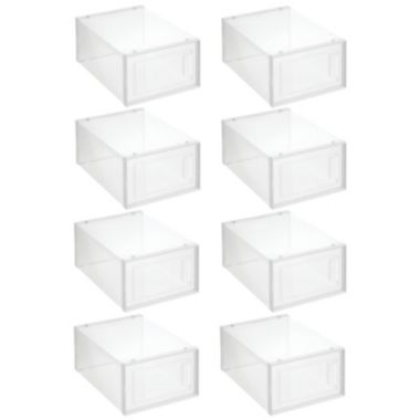 mDesign Plastic Stackable Closet Shoe Storage Box, Side Opening, Clear. View a larger version of this product image.