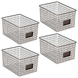 mDesign Bedroom Closet Storage Organizer Basket with Label Slot, 4 Pack