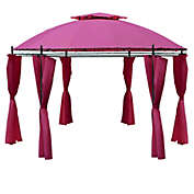 Outsunny 11.5&#39; Steel Outdoor Patio Gazebo Canopy with Romantic Round Design & Included Side Curtains, Wine Red