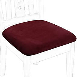 PiccoCasa Chair Seat Covers for Dining Room Set of 4, Velvet Washable Fitted Removable Parsons Chair Chair Seat Covers Kitchen Square Chair Seat Slipcovers, Red