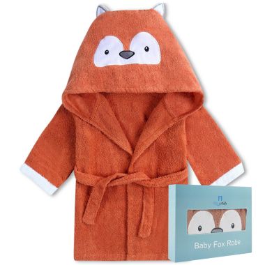 BlueMello Ultra-Soft Baby Fox Bathrobe for Infants 0-6 Months - Hooded Bath Towel Essential for Boy Toddlers - Perfect Baby Girl Shower Gift. View a larger version of this product image.