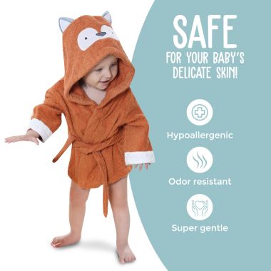 BlueMello Ultra-Soft Baby Fox Bathrobe for Infants 0-6 Months - Hooded Bath Towel Essential for Boy Toddlers - Perfect Baby Girl Shower Gift. View a larger version of this product image.
