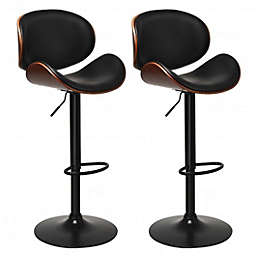 Costway Set of 2 Adjustable Swivel PU Leather Bar Stools with Iron Base and Curved Footrest