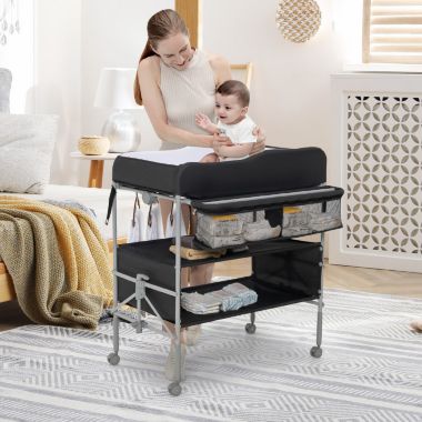 Slickblue Portable Baby Changing Table with Wheels and 4-position Adjustable Heights. View a larger version of this product image.