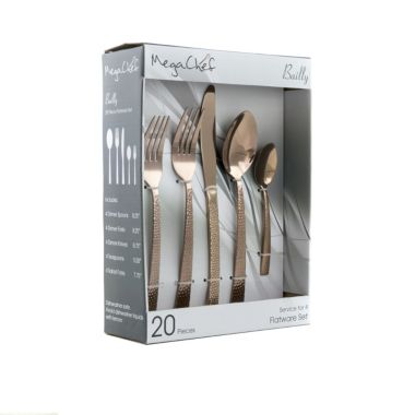 MegaChef Baily 20 Piece Flatware Utensil Set, Stainless Steel Silverware Metal Service for 4 in Rose Gold. View a larger version of this product image.