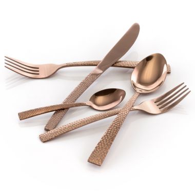MegaChef Baily 20 Piece Flatware Utensil Set, Stainless Steel Silverware Metal Service for 4 in Rose Gold. View a larger version of this product image.