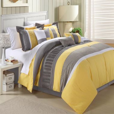 Chic Home Euphoria Yellow Comforter Bed In A Bag Set 8 piece - Queen. View a larger version of this product image.